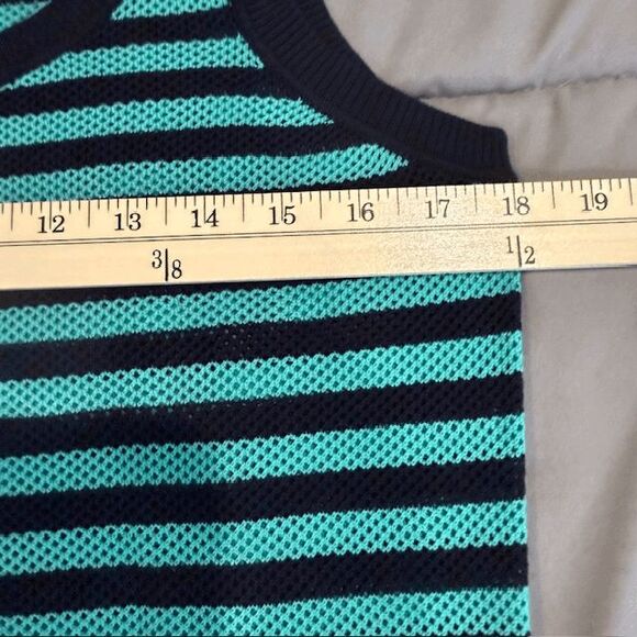 NWOT Akris Punto 2pc Matching Twin Set Cardigan and Tank Aqua Navy Stripe Medium - Picture 8 of 10
